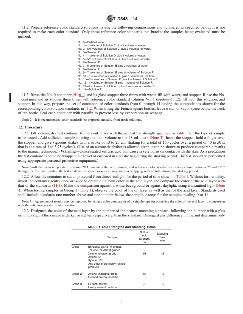 REDLINE ASTM D848-14 - Standard Test Method for Acid Wash Color of Industrial Aromatic Hydrocarbons