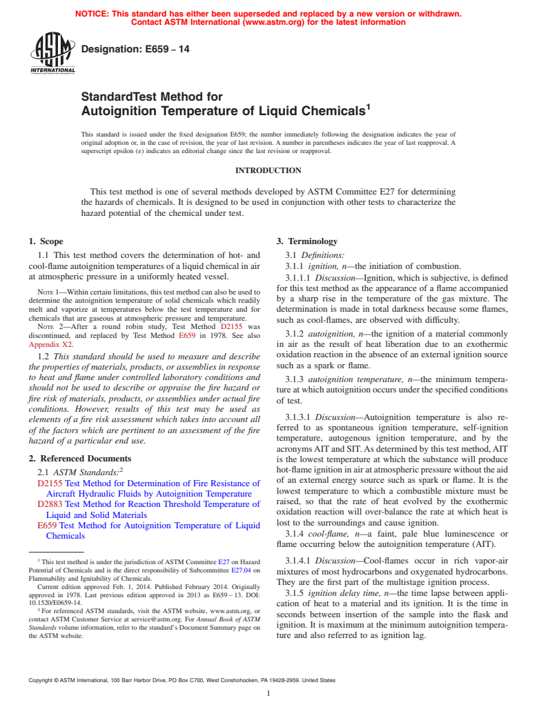 ASTM E659-14 - Standard Test Method for  Autoignition Temperature of Liquid Chemicals