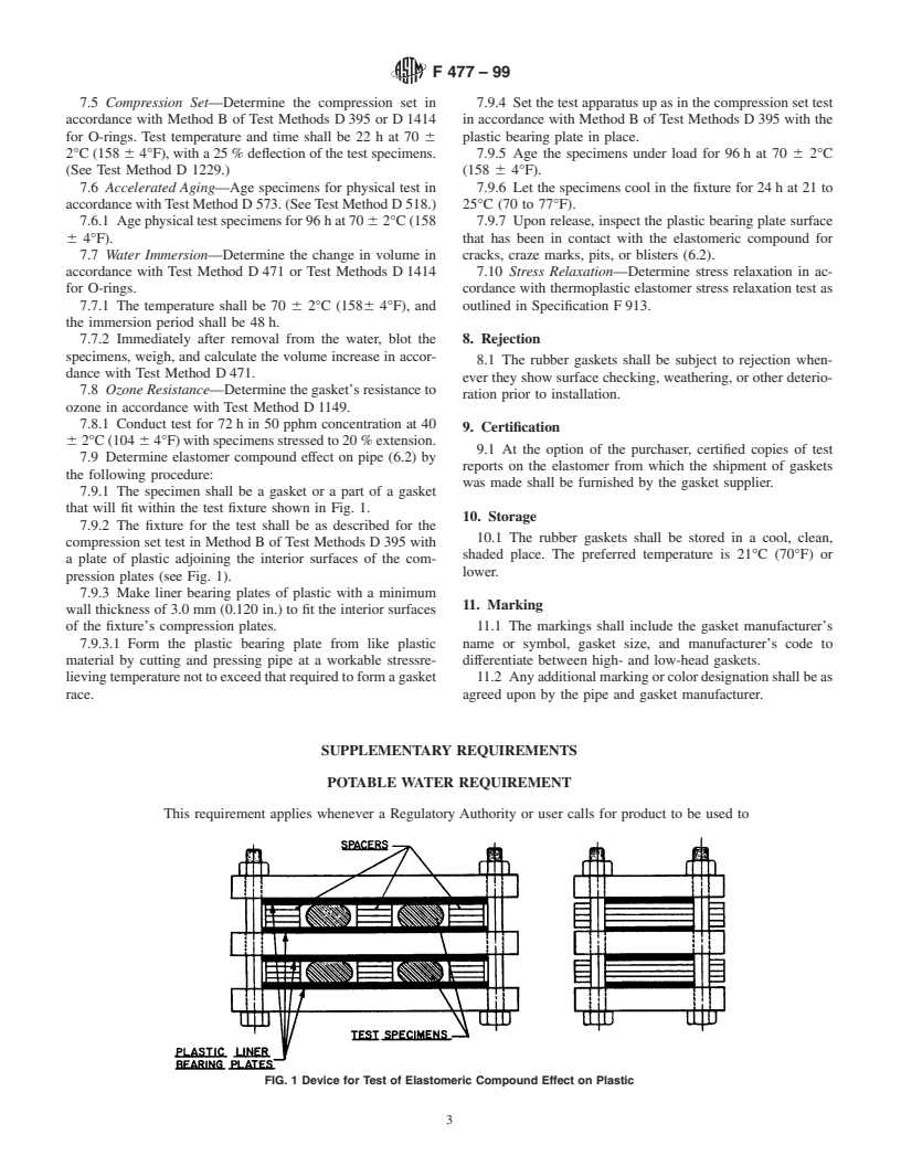 ASTM F477-99 - Standard Specification for Elastomeric Seals (Gaskets) for Joining Plastic Pipe