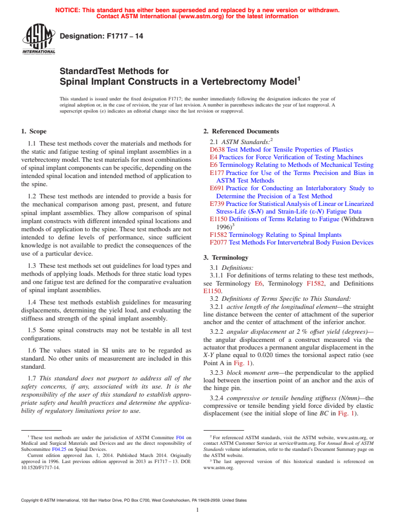 ASTM F1717-14 - Standard Test Methods for  Spinal Implant Constructs in a Vertebrectomy Model