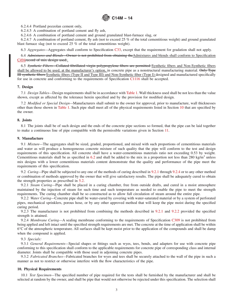 REDLINE ASTM C14M-14 - Standard Specification for  Nonreinforced Concrete Sewer, Storm Drain, and Culvert Pipe   &#40;Metric&#41;