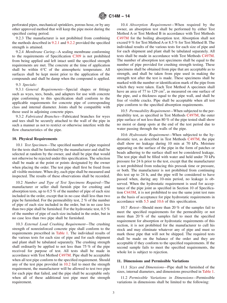 ASTM C14M-14 - Standard Specification for  Nonreinforced Concrete Sewer, Storm Drain, and Culvert Pipe   &#40;Metric&#41;