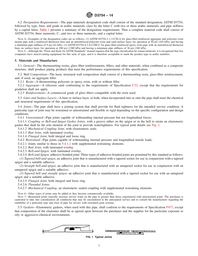 REDLINE ASTM D3754-14 - Standard Specification for  &ldquo;Fiberglass&rdquo; &#40;Glass-Fiber-Reinforced Thermosetting-Resin&#41;  Sewer and Industrial Pressure Pipe