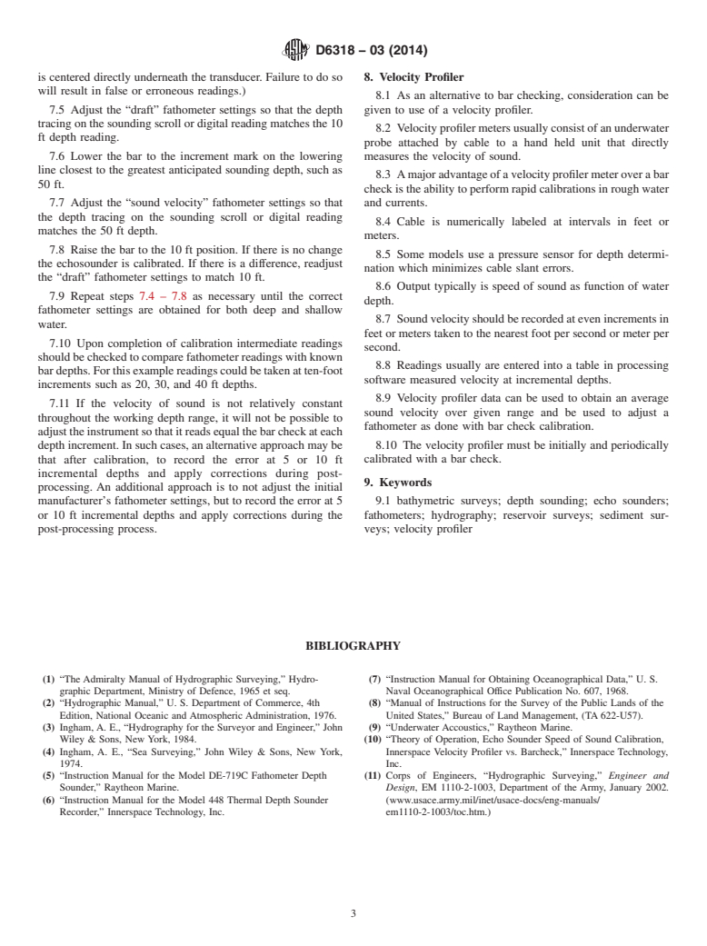 ASTM D6318-03(2014) - Standard Practice for  Calibrating a Fathometer Using a Bar Check Method (Withdrawn 2023)