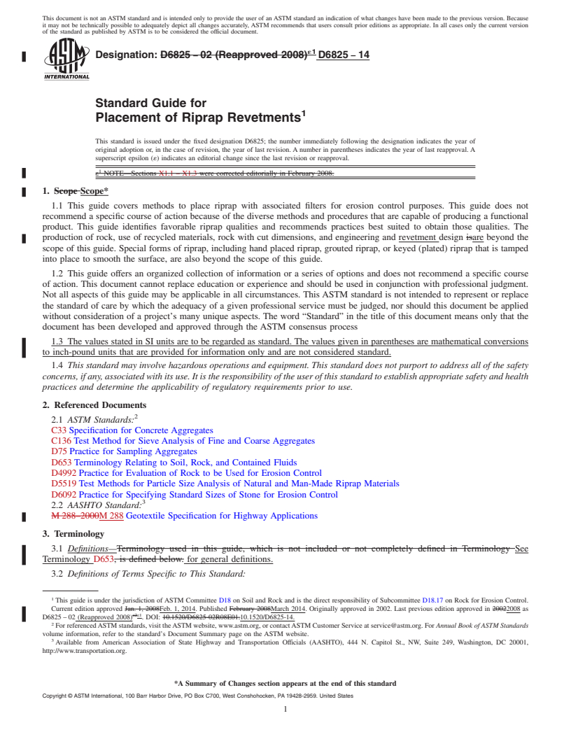 REDLINE ASTM D6825-14 - Standard Guide for  Placement of Riprap Revetments