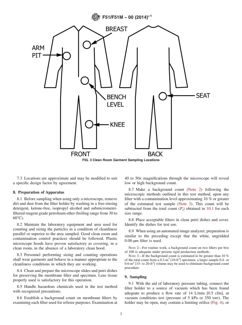 ASTM F51/F51M-00(2014)e1 - Standard Test Method for  Sizing and Counting Particulate Contaminant In and On Clean  Room Garments