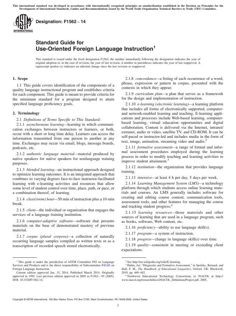 ASTM F1562-14 - Standard Guide for  Use-Oriented Foreign Language Instruction