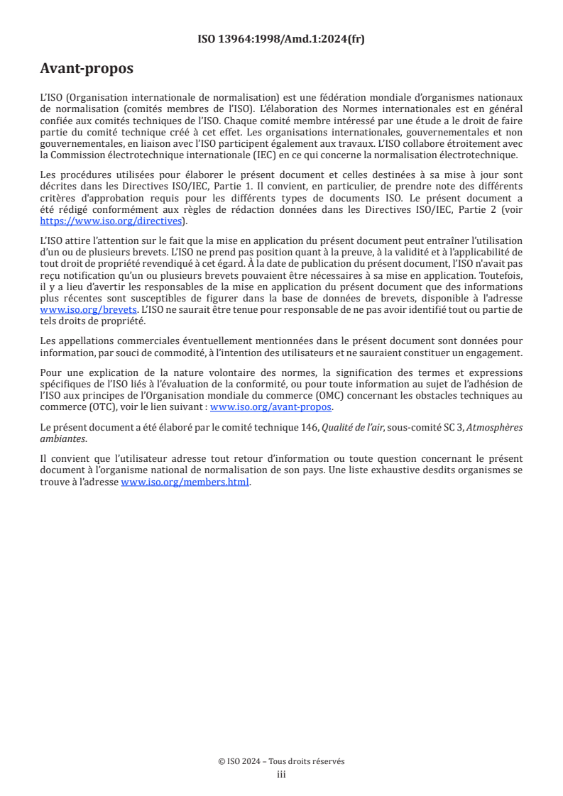 ISO 13964:1998/Amd 1:2024 - Qualité de l'air — Dosage de l'ozone dans l'air ambiant — Méthode photométrique dans l'ultraviolet — Amendement 1: Valeur consensuelle pour la section efficace d'absorption de l’ozone à température ambiante pour la raie du mercure de longueur d'onde (253,65 nm, air)
Released:29. 07. 2024