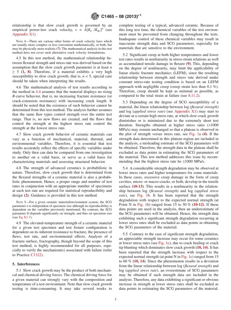 ASTM C1465-08(2013)e1 - Standard Test Method for  Determination of Slow Crack Growth Parameters of Advanced Ceramics   by Constant Stress-Rate Flexural Testing at Elevated Temperatures