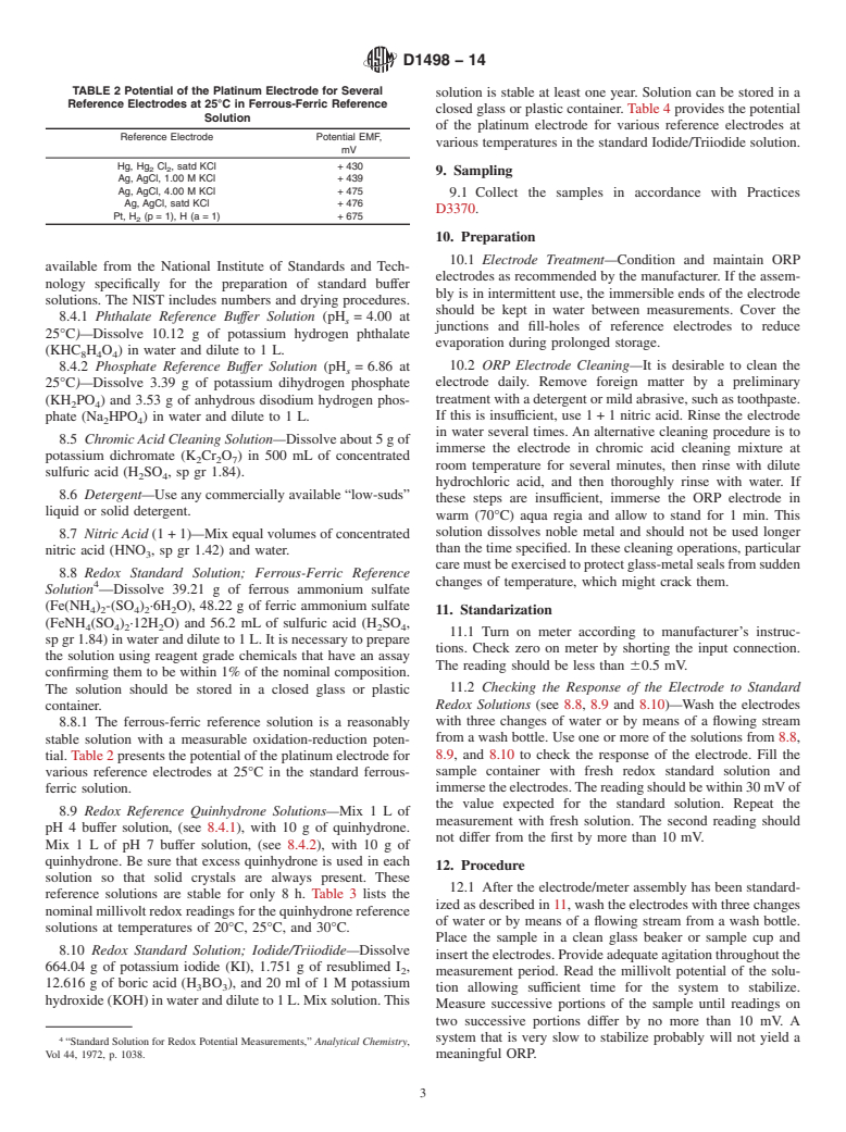 ASTM D1498-14 - Standard Test Method for  Oxidation-Reduction Potential of Water