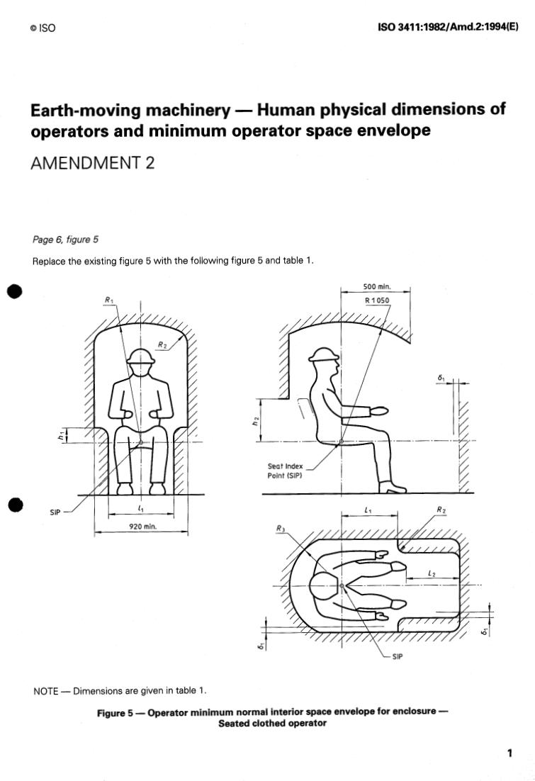 ISO 3411:1982/Amd 2:1994 - Earth-moving machinery — Human physical dimensions of operators and minimum operator space envelope — Amendment 2
Released:10/13/1994