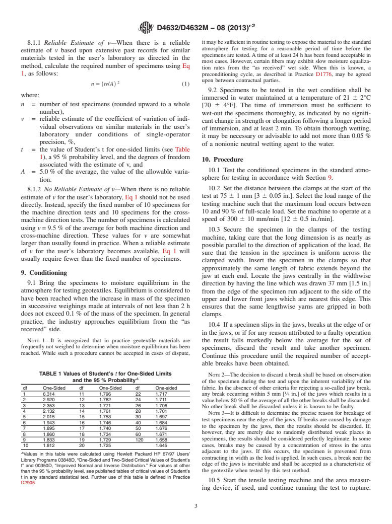 ASTM D4632/D4632M-08(2013)e2 - Standard Test Method for  Grab Breaking Load and Elongation of Geotextiles