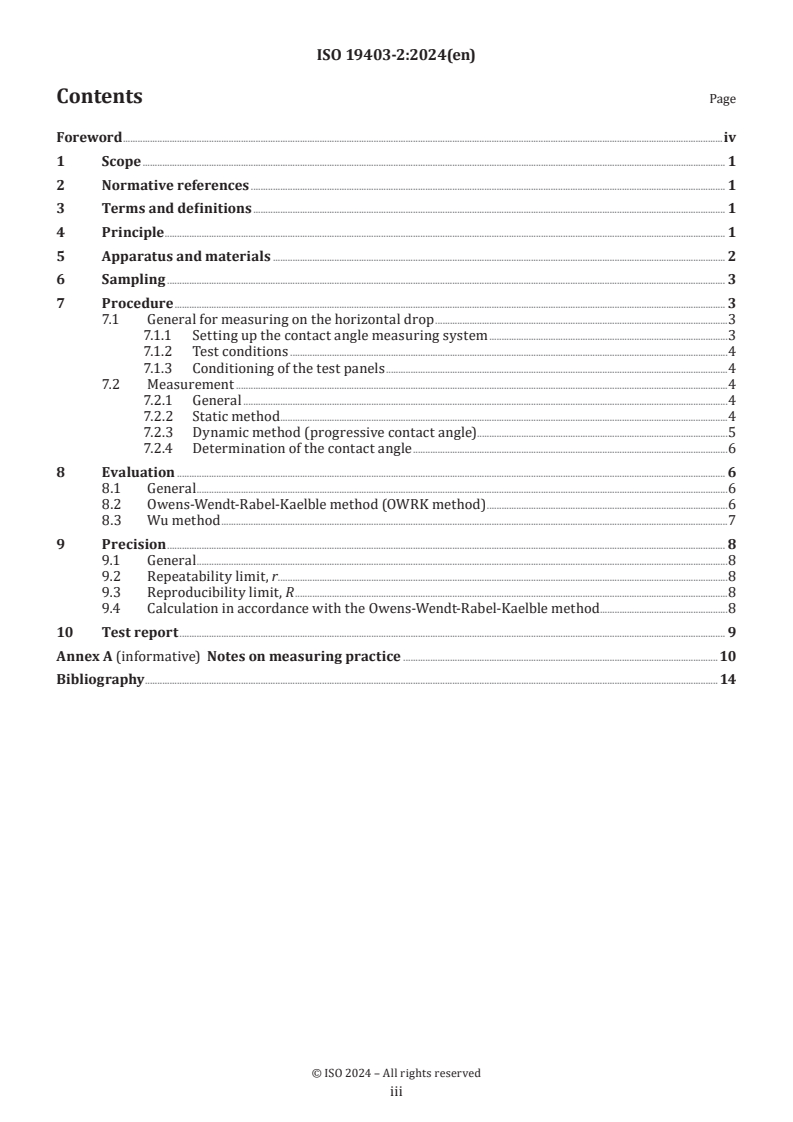 ISO 19403-2:2024 - Paints and varnishes — Wettability — Part 2: Determination of the surface free energy of solid surfaces by measuring the contact angle
Released:4. 09. 2024