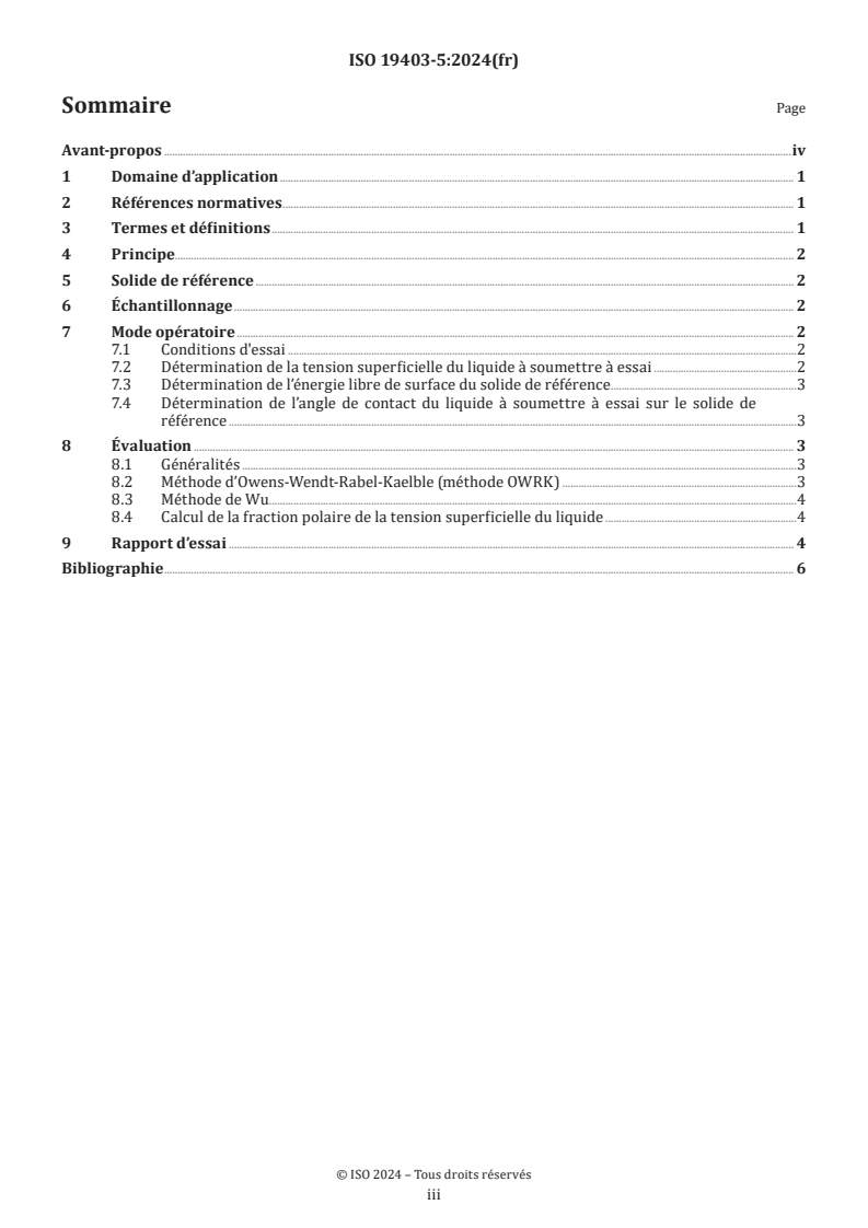 ISO 19403-5:2024 - Peintures et vernis — Mouillabilité — Partie 5: Détermination des fractions polaire et dispersive de la tension superficielle des liquides à partir de mesurages de l'angle de contact avec un solide n'ayant qu'une contribution de dispersion à son énergie de surface
Released:18. 10. 2024