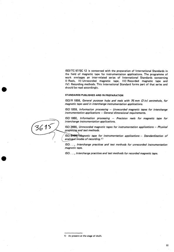 ISO 3413:1975 - Information processing -- Recorded magnetic tapes for interchange instrumentation applications -- Standard tape speeds and track configurations