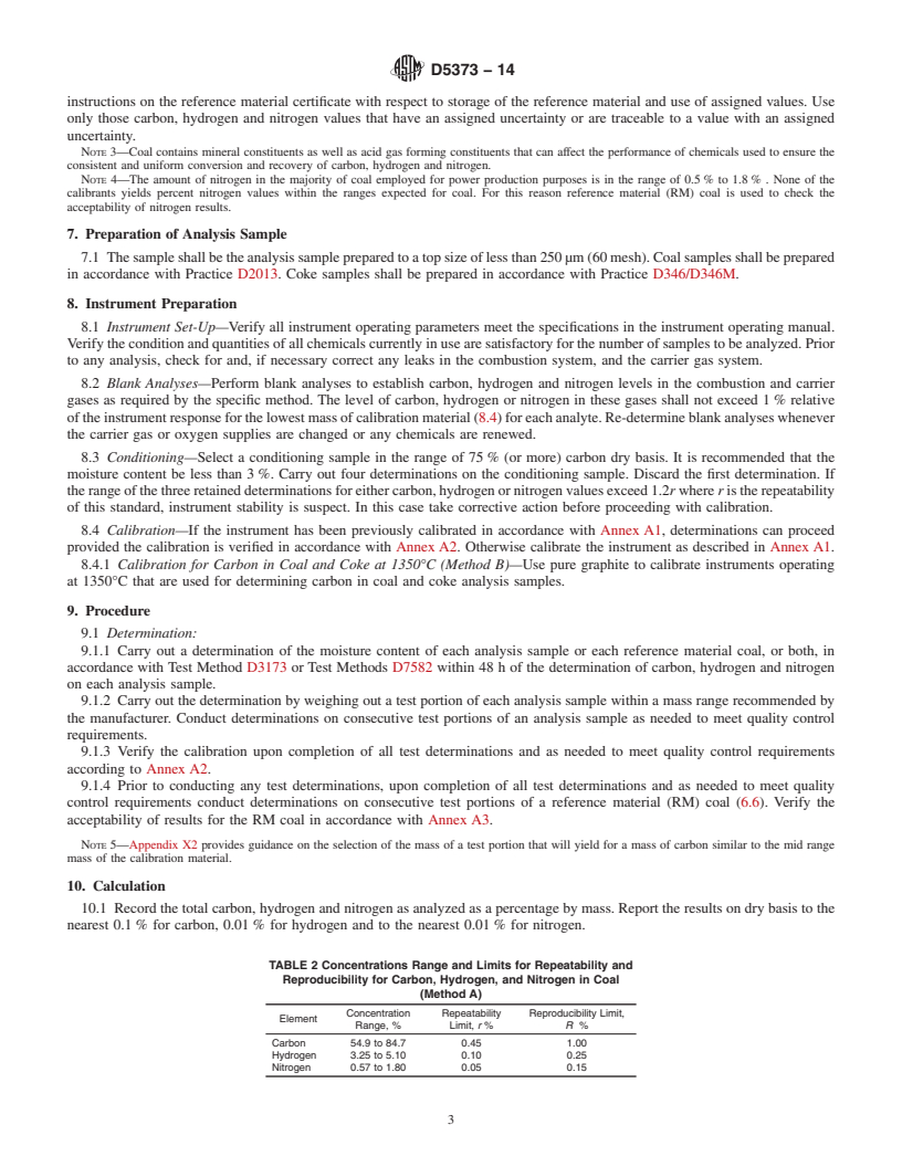 REDLINE ASTM D5373-14 - Standard Test Methods for  Determination of Carbon, Hydrogen and Nitrogen in Analysis  Samples of Coal and Carbon in Analysis Samples of Coal and Coke