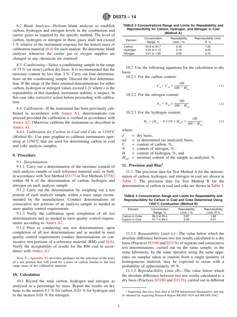 ASTM D5373-14 - Standard Test Methods for  Determination of Carbon, Hydrogen and Nitrogen in Analysis  Samples of Coal and Carbon in Analysis Samples of Coal and Coke