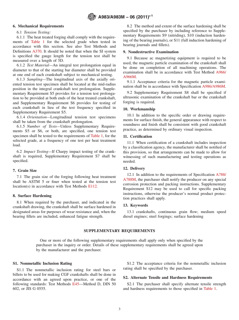 ASTM A983/A983M-06(2011)e1 - Standard Specification for  Continuous Grain Flow Forged Carbon and Alloy Steel Crankshafts  for Medium Speed Diesel Engines