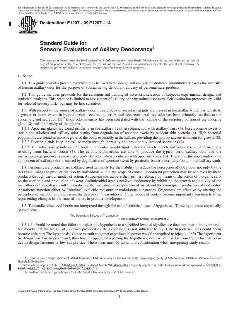 REDLINE ASTM E1207-14 - Standard Guide for  Sensory Evaluation of Axillary Deodorancy