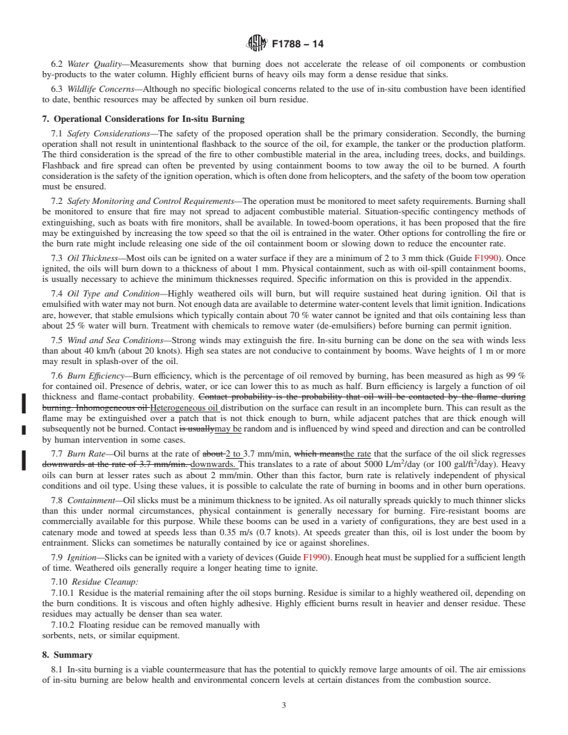 REDLINE ASTM F1788-14 - Standard Guide for  In-Situ Burning of Oil Spills on Water: Environmental and Operational  Considerations