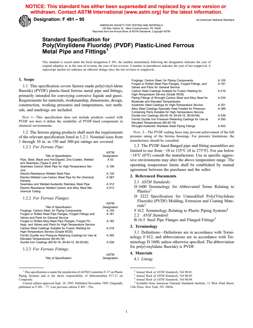 ASTM F49195 Standard Specification for Poly(Vinylidene Fluoride