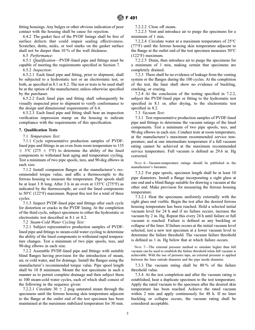 ASTM F491-95 - Standard Specification for Poly(Vinylidene Fluoride) (PVDF) Plastic-Lined Ferrous Metal Pipe and Fittings (Withdrawn 2002)