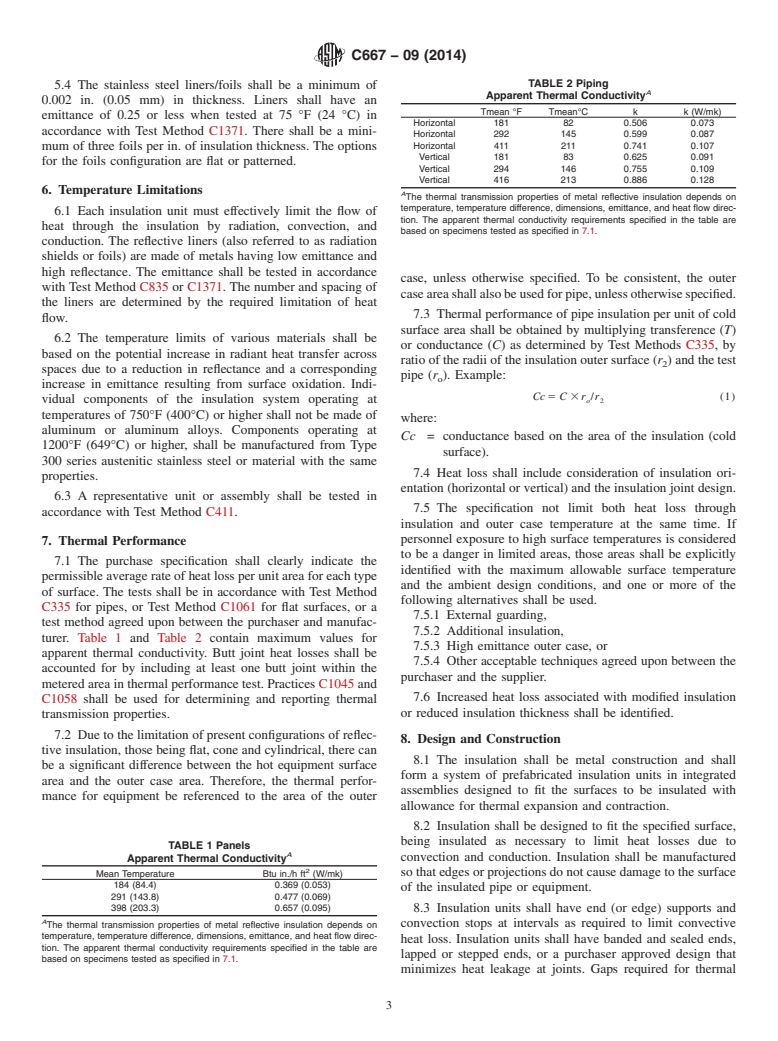 ASTM C667-09(2014) - Standard Specification for  Prefabricated Reflective Insulation Systems for Equipment and  Pipe Operating at Temperatures above Ambient Air