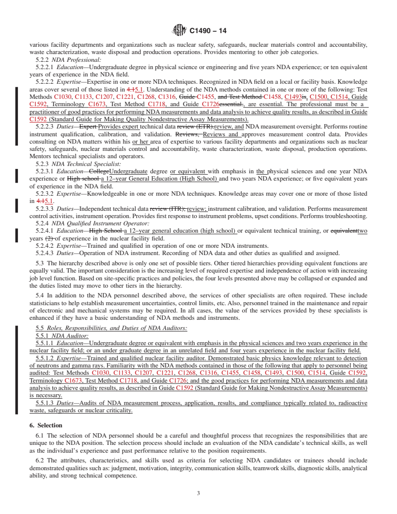 REDLINE ASTM C1490-14 - Standard Guide for  the Selection, Training and Qualification of Nondestructive  Assay &#40;NDA&#41; Personnel