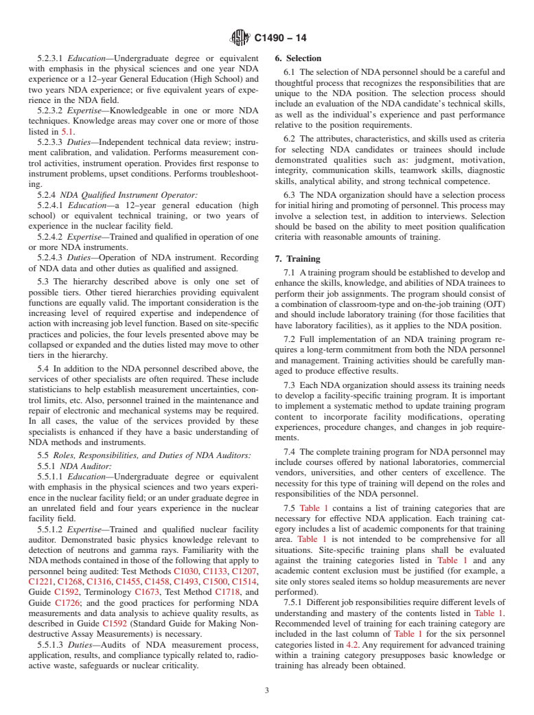 ASTM C1490-14 - Standard Guide for  the Selection, Training and Qualification of Nondestructive  Assay &#40;NDA&#41; Personnel