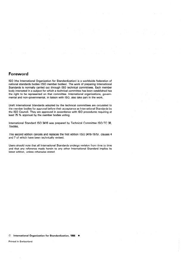 ISO 3416:1986 ISO 3416:1986 - Textile floor coverings -- Determination of thickness loss after prolonged, heavy static loading - Page 2 preview