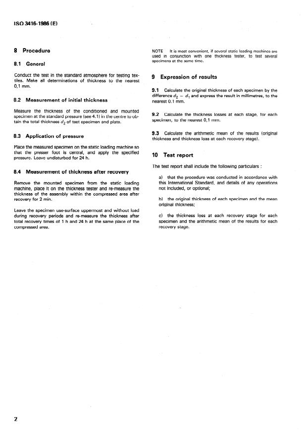 ISO 3416:1986 ISO 3416:1986 - Textile floor coverings -- Determination of thickness loss after prolonged, heavy static loading - Page 4 preview