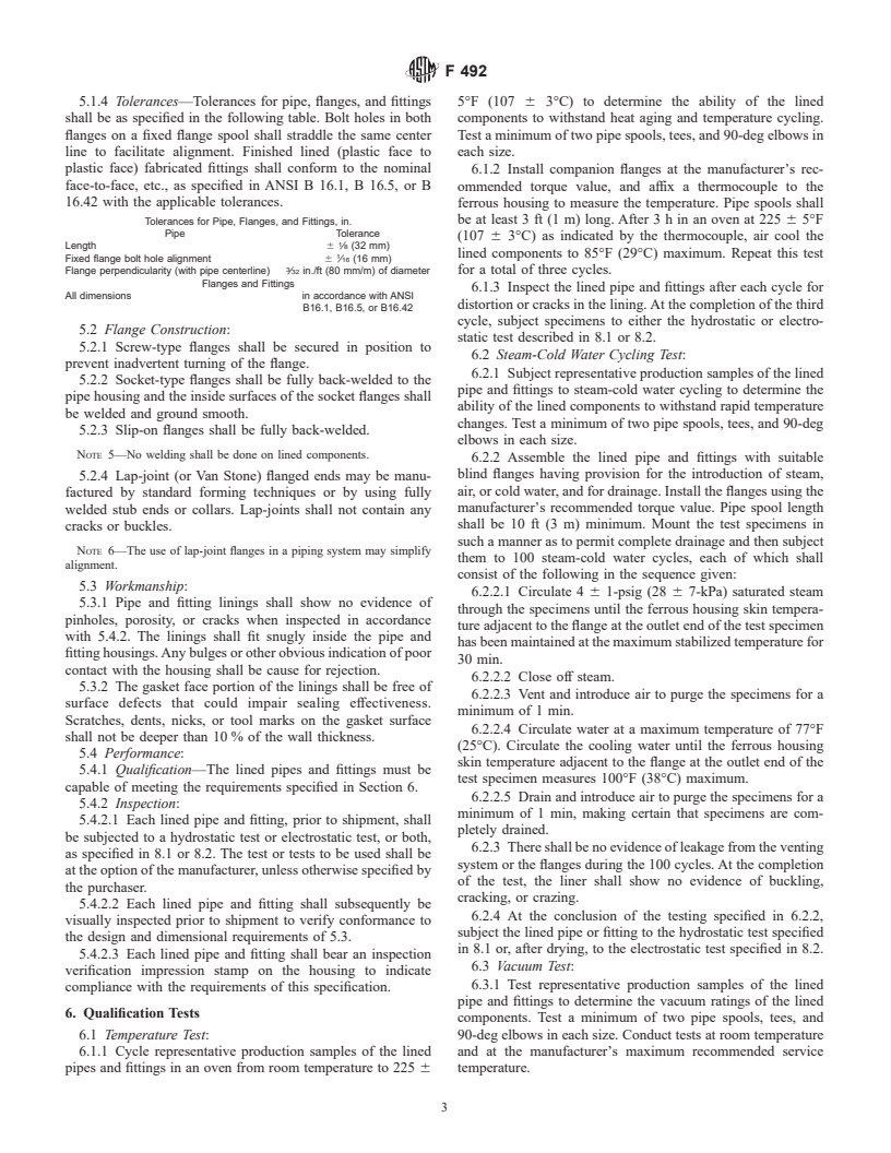 ASTM F492-95 - Standard Specification for Propylene and Polypropylene (PP) Plastic-Lined Ferrous Metal Pipe and Fittings (Withdrawn 2004)