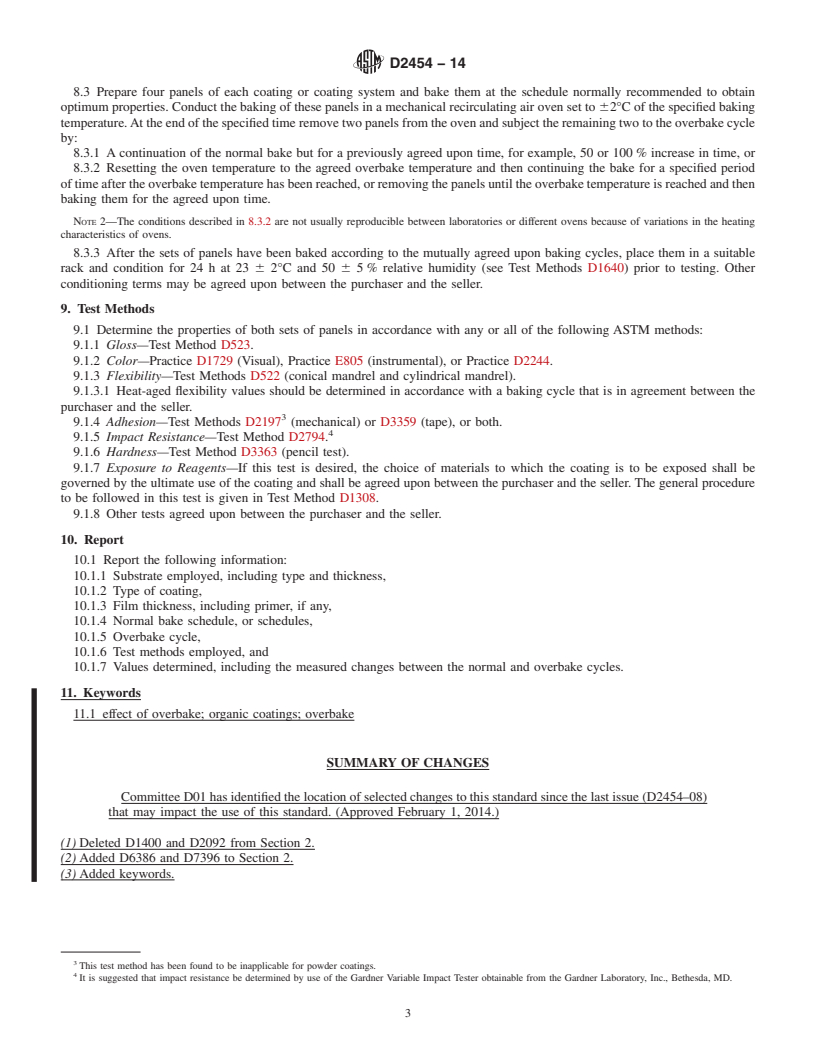 REDLINE ASTM D2454-14 - Standard Practice for Determining the Effect of Overbaking on Organic Coatings