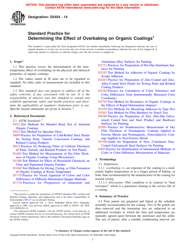 ASTM D2454-14 - Standard Practice for Determining the Effect of Overbaking on Organic Coatings