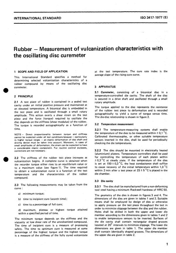 ISO 3417:1977 - Rubber -- Measurement of vulcanization characteristics with the oscillating disc curemeter