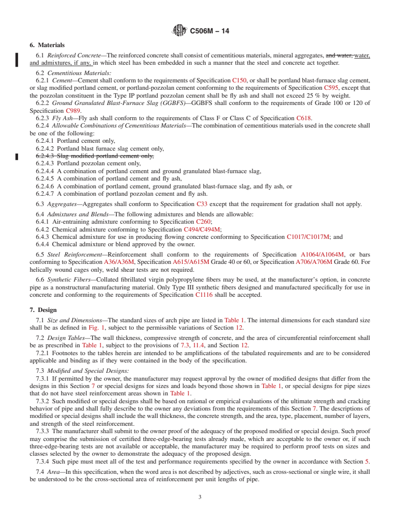 REDLINE ASTM C506M-14 - Standard Specification for  Reinforced Concrete Arch Culvert, Storm Drain, and Sewer Pipe  &#40;Metric&#41;