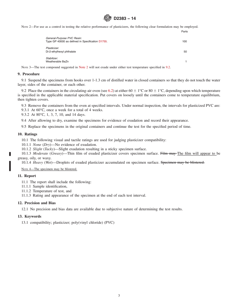 REDLINE ASTM D2383-14 - Standard Practice for  Testing Plasticizer Compatibility in Poly&#40;Vinyl Chloride&#41; &#40;PVC&#41;  Compounds Under Humid Conditions