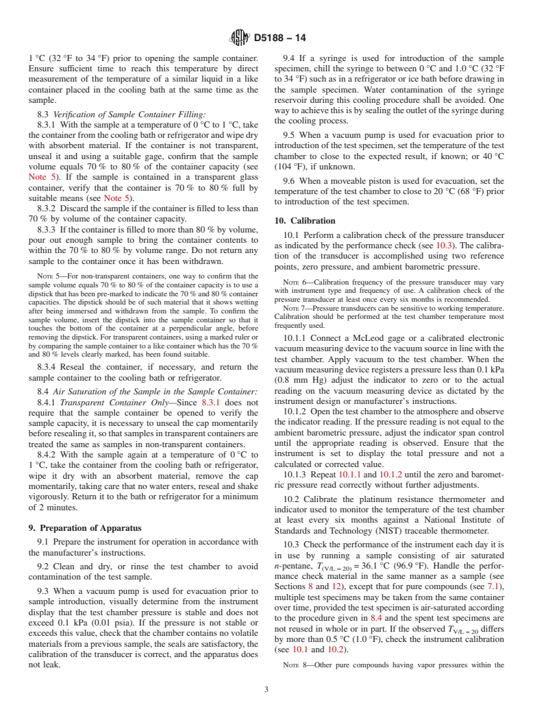 ASTM D5188-14 - Standard Test Method for Vapor-Liquid Ratio Temperature Determination of Fuels &#40;Evacuated  Chamber and Piston Based Method&#41;