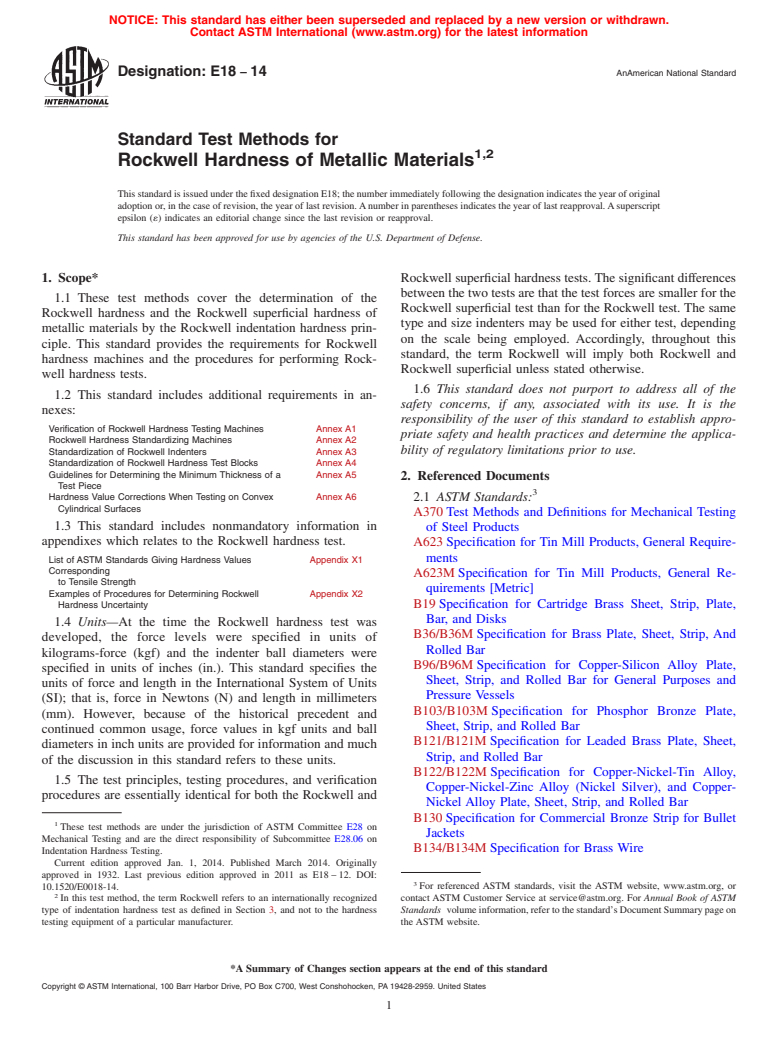 ASTM E18-14 - Standard Test Methods for  Rockwell Hardness of Metallic Materials