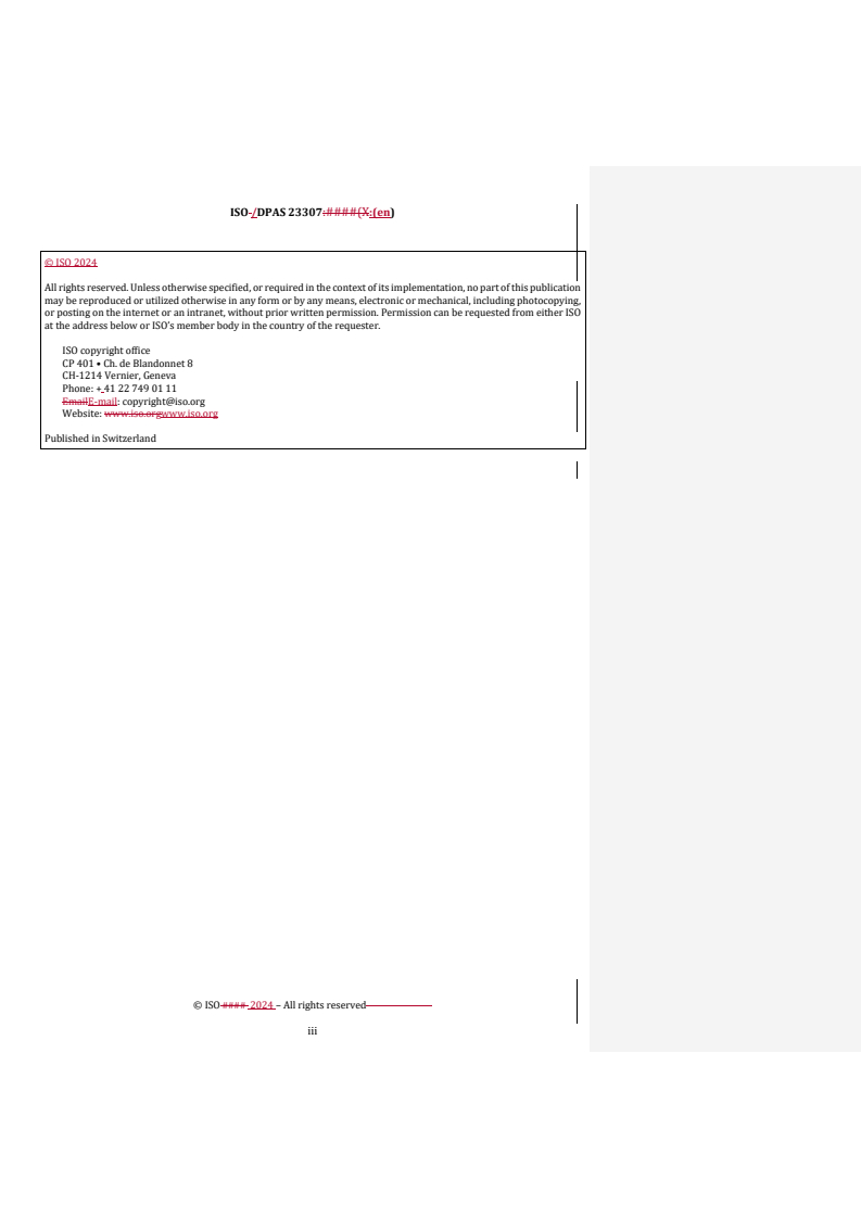 REDLINE ISO/DPAS 23307 - Healthcare organization management — Pandemic response — Guidance for managing infected patients with respiratory infectious disease
Released:19. 01. 2024