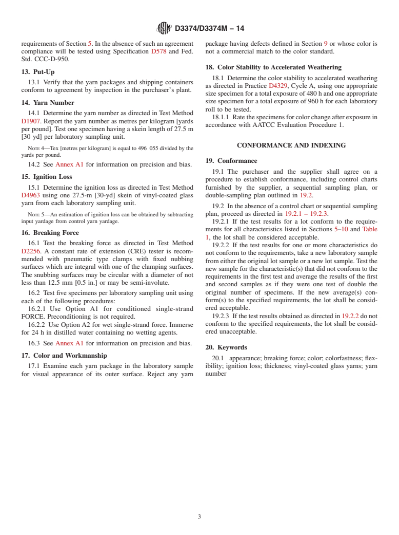 ASTM D3374/D3374M-14 - Standard Specification for Vinyl-Coated Glass Yarns (Withdrawn 2023)