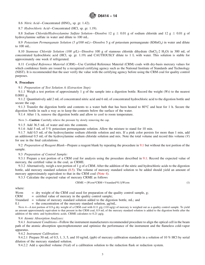 ASTM D6414-14 - Standard Test Methods for Total Mercury in Coal and ...