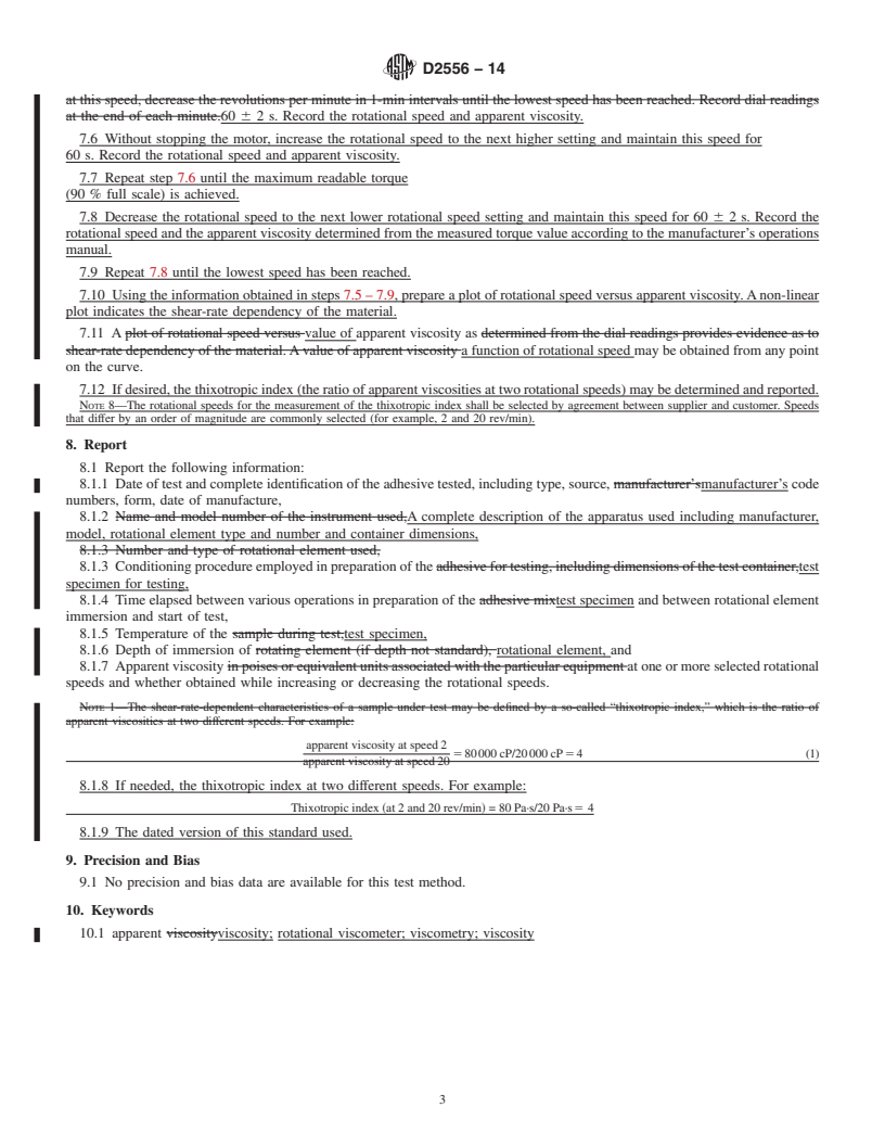 REDLINE ASTM D2556-14 - Standard Test Method for Apparent Viscosity of Adhesives Having Shear-Rate-Dependent  Flow Properties Using Rotational Viscometry