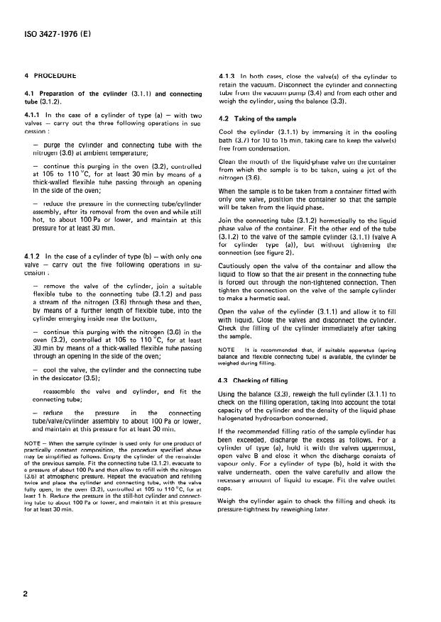 ISO 3427:1976 ISO 3427:1976 - Gaseous halogenated hydrocarbons (liquefied gases) -- Taking of a sample - Page 4 preview