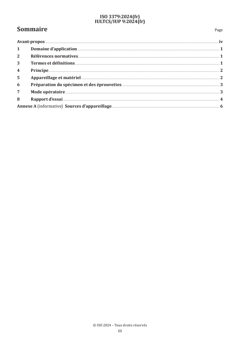 ISO 3379:2024 - Cuir — Détermination de l'extension et de la résistance à la traction de la surface (méthode de la bille)
Released:18. 10. 2024