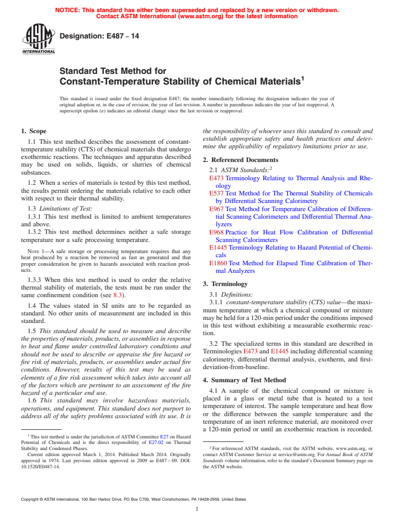 ASTM E487-14 - Standard Test Method for  Constant-Temperature Stability of Chemical Materials