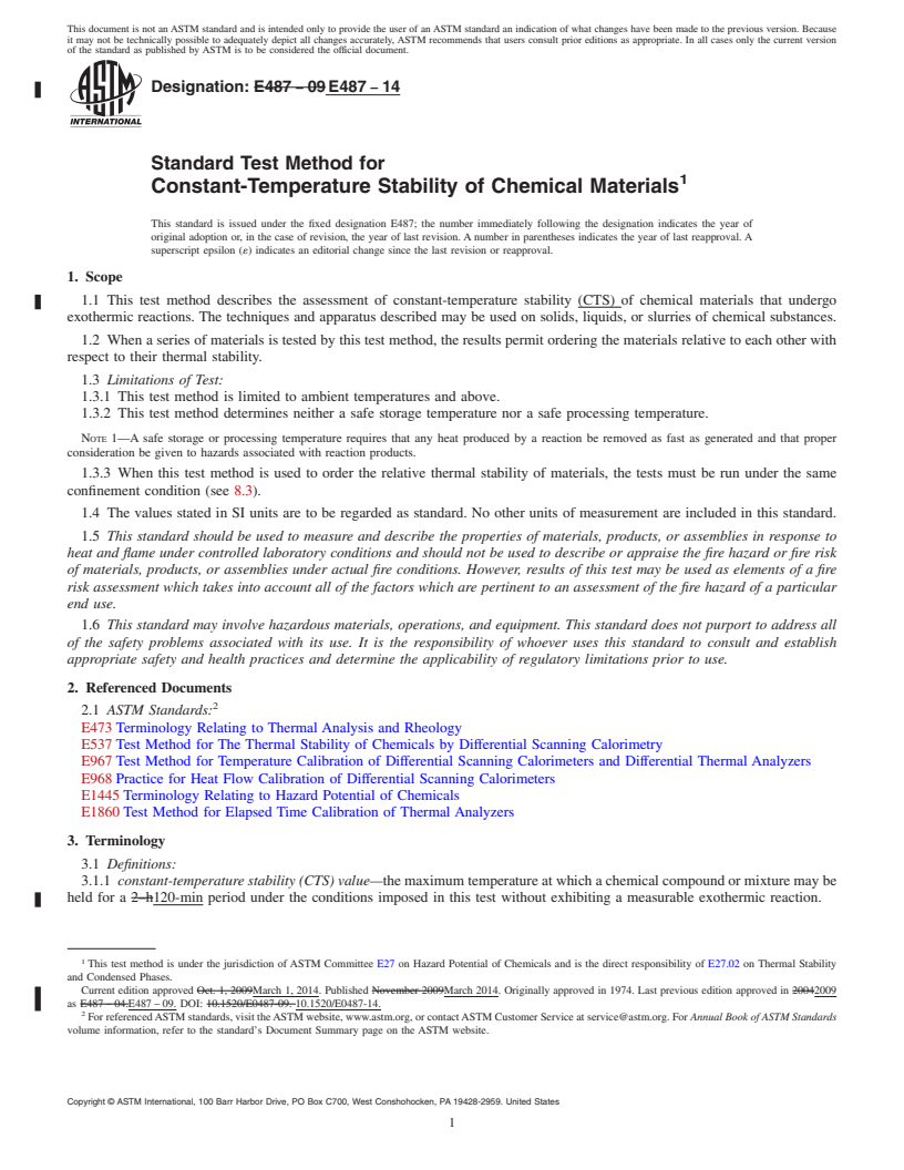 REDLINE ASTM E487-14 - Standard Test Method for  Constant-Temperature Stability of Chemical Materials