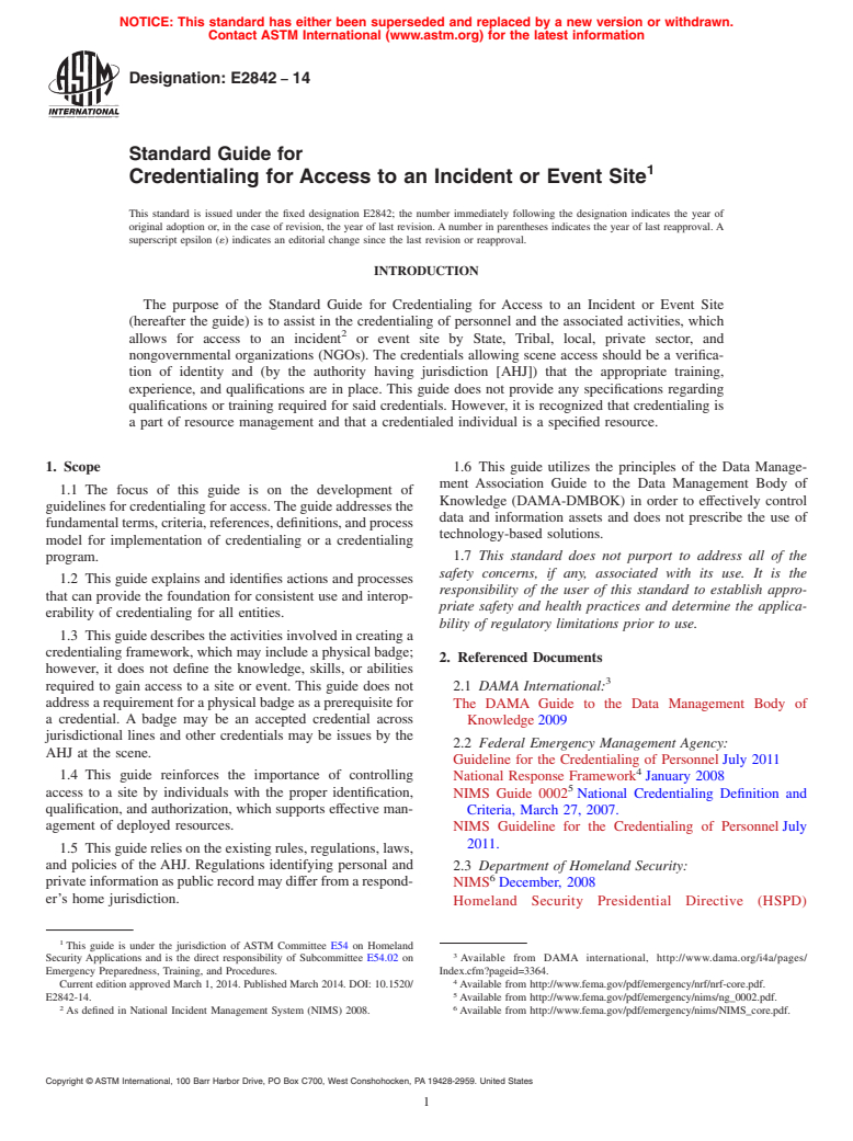 ASTM E2842-14 - Standard Guide for Credentialing for Access to an ...