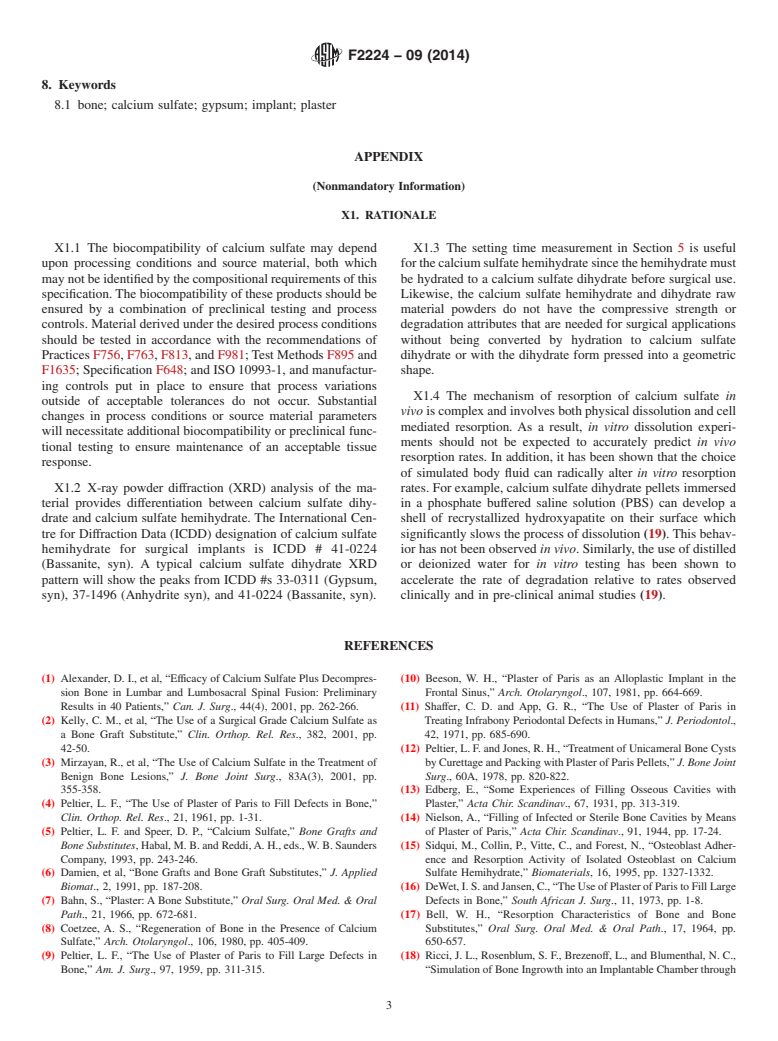 ASTM F2224-09(2014) - Standard Specification for  High Purity Calcium Sulfate Hemihydrate or Dihydrate for Surgical  Implants