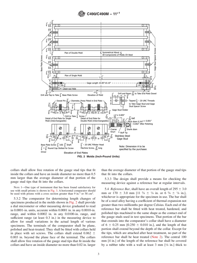 ASTM C490/C490M-11e1 - Standard Practice for  Use of Apparatus for the Determination of Length Change of  Hardened Cement Paste, Mortar, and Concrete